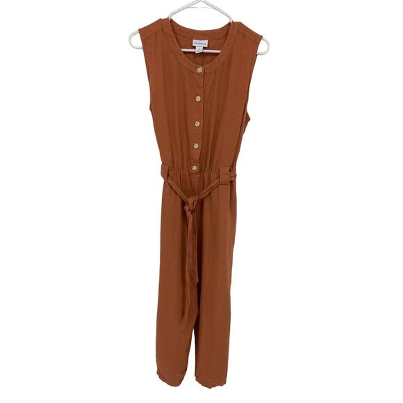 Liz Claiborne Rust Sleeveless Button Down Belted Jumpsuit Size M - Picture 3 of 8